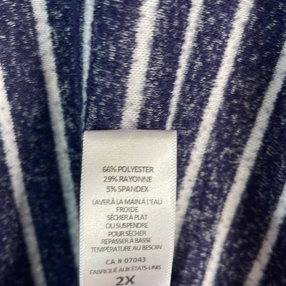 Coin 1804 Stripe Knit Top Navy White 1/2 Sleeve Round Neck Brushed Stretch 2X - Picture 9 of 11